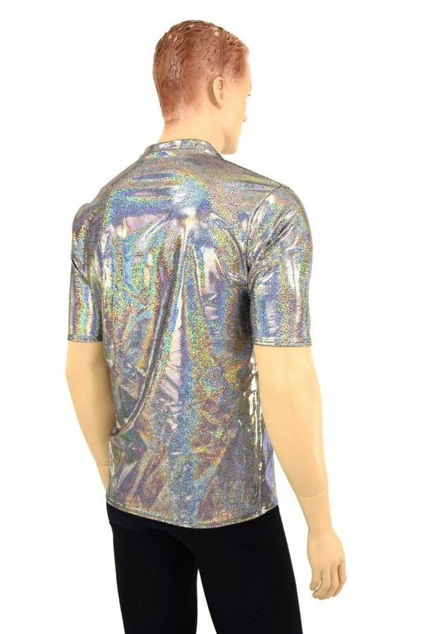 Ready to Ship Mens Silver Holographic V Neck Shirt XL - 3