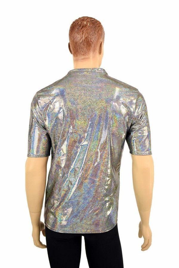 Ready to Ship Mens Silver Holographic V Neck Shirt XL - 4