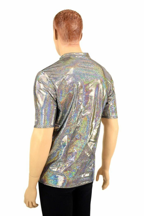 Ready to Ship Mens Silver Holographic V Neck Shirt XL - 5