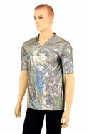 Ready to Ship Mens Silver Holographic V Neck Shirt XL - 6