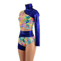 4PC Racerback Crop, Siren Shorts, One Leg Garter, and One Sleeve Snap Back Bolero Set - 2