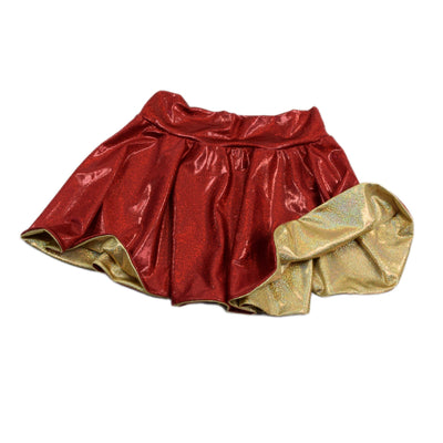 15" Circle Cut Flip Skirt in Red and Gold Sparkly Jewel - Coquetry Clothing
