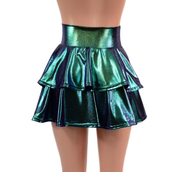 15" Open Front Lace Up Skirt with Tiered Double Ruffle - Coquetry Clothing