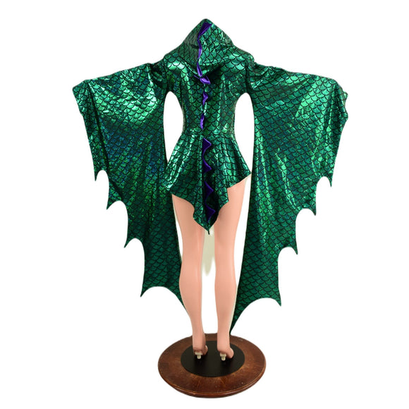 Succubus Sleeve Dragon Hooded Romper with Dragon Tail Ruffle Rump - Coquetry Clothing