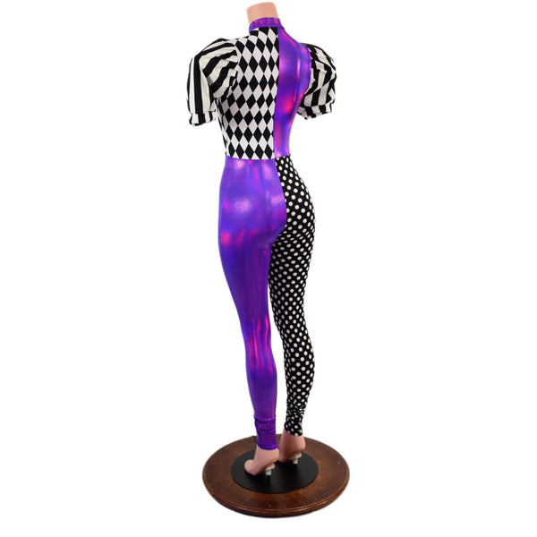 Quad Color Blocked Catsuit with Short, Banded, Victoria Sleeves - 2