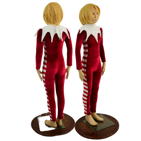 Childrens 2PC Elf Catsuit and Collar Set in Red Velvet - Coquetry Clothing