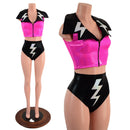 Zippered Crop Vest with Bolts and Showtime Collar and Brazilian Shorts Set - Coquetry Clothing