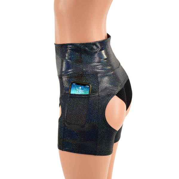 Black Holographic Short Chaps with Side Pockets - 4