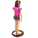 Kids Neon Pink and Leopard Print Keyhole Romper with Ruffle Rump - 6