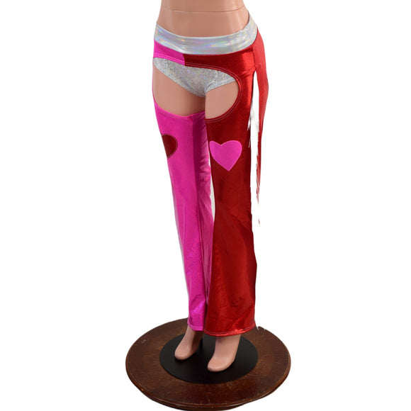 Bootcut Valentine Heart Applique Fringe Chaps (shorts sold separately) - Coquetry Clothing