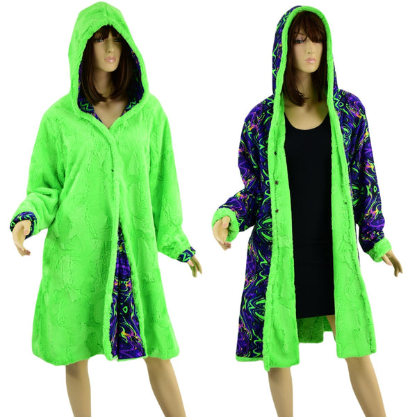 Neon UFO Minky and Neon Melt  Reversible A Line Coat - 2