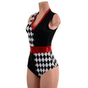 Black and White Quad Color Blocked Romper with Red Sparkly Jewel Trim - 8