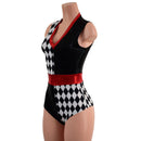 Black and White Quad Color Blocked Romper with Red Sparkly Jewel Trim - Coquetry Clothing