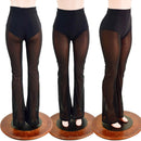 Black Zen Bootcut Leggings with Siren cut and Black Mesh Legs - Coquetry Clothing