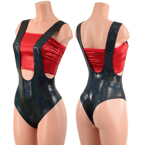 Brazilian Back Suspender Romper in Black Holographic (top sold separately) Coquetry Clothing 