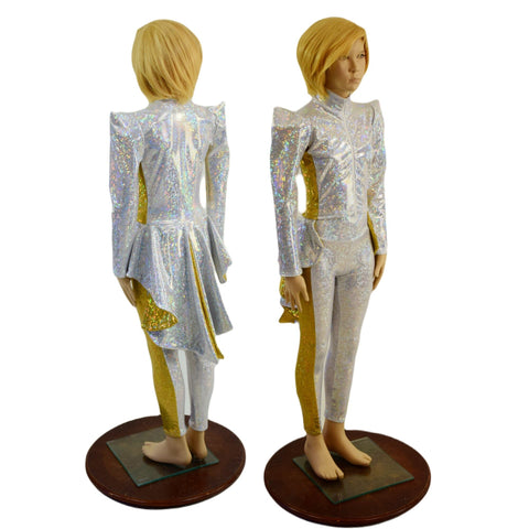 Kids 2PC Royalty Top and Leggings Outfit in Gold and White Holographic - Coquetry Clothing