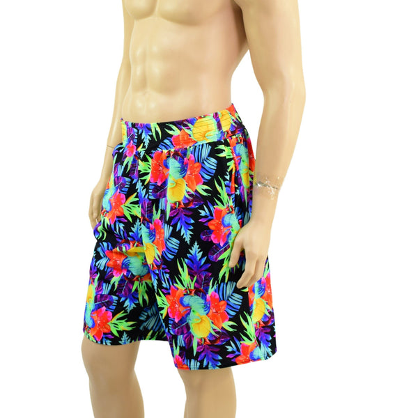 Ready to Ship Mens Basketball Shorts with Pockets in Sonic Bloom Large - 1