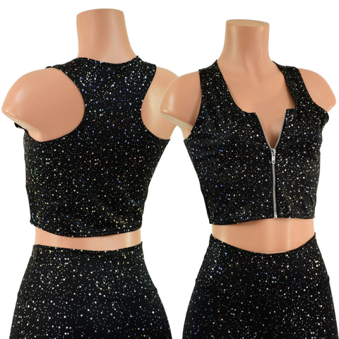 Star Noir Crop Top with Racerback and Separating Front Zipper - Coquetry Clothing