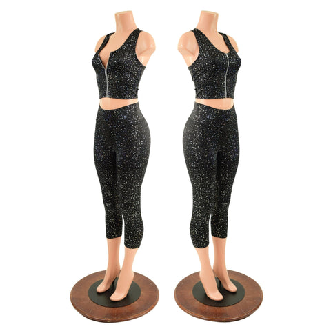 Star Noir Capri Leggings & Zipper Front Racerback Crop Set - Coquetry Clothing
