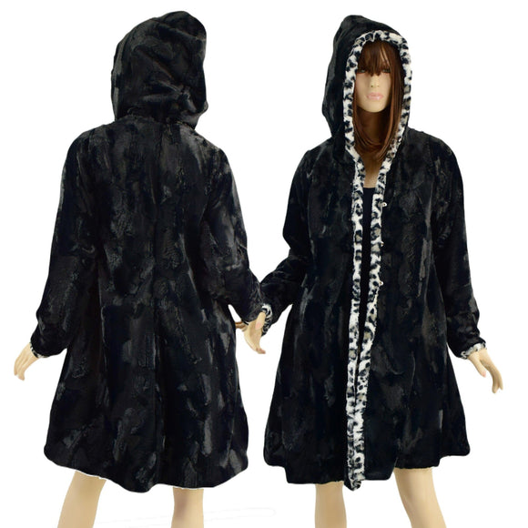 Double Minky Reversible A Line Coat - Coquetry Clothing