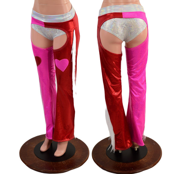 Bootcut Valentine Heart Applique Fringe Chaps (shorts sold separately) - Coquetry Clothing