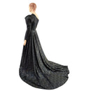 Star Noir One Shoulder Victoria Sleeve Gown with 36" Long Train - Coquetry Clothing