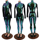 Scarab Catsuit with Black Mystique Side Panels, Long Sleeves and V Front - Coquetry Clothing