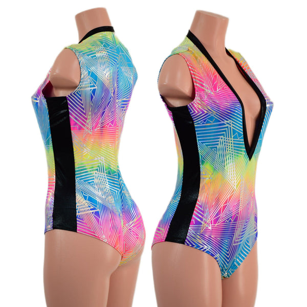 Plunging V Neck Side Panel Romper - 3