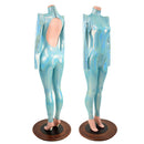 Seafoam Backless Catsuit with Sharp Shoulder Sleeves - Coquetry Clothing