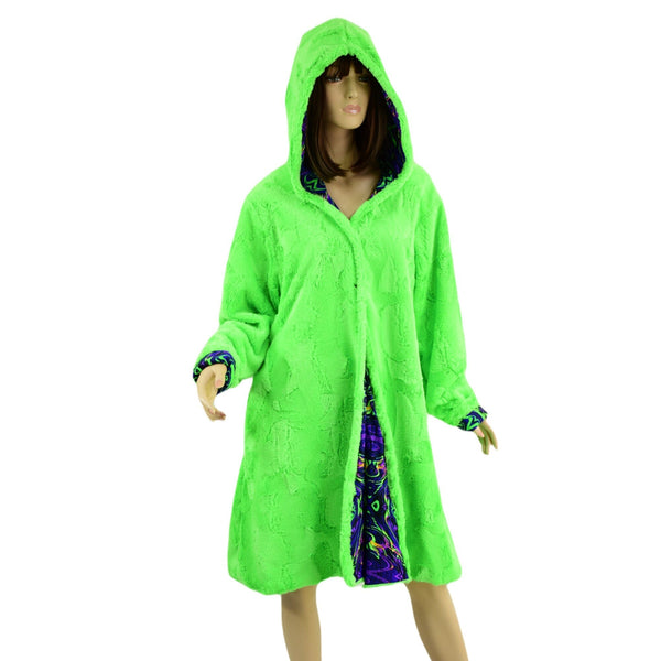 Neon UFO Minky and Neon Melt  Reversible A Line Coat - 9