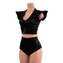 2PC Black Mystique Crop Top and Siren Shorts Set - Coquetry Clothing