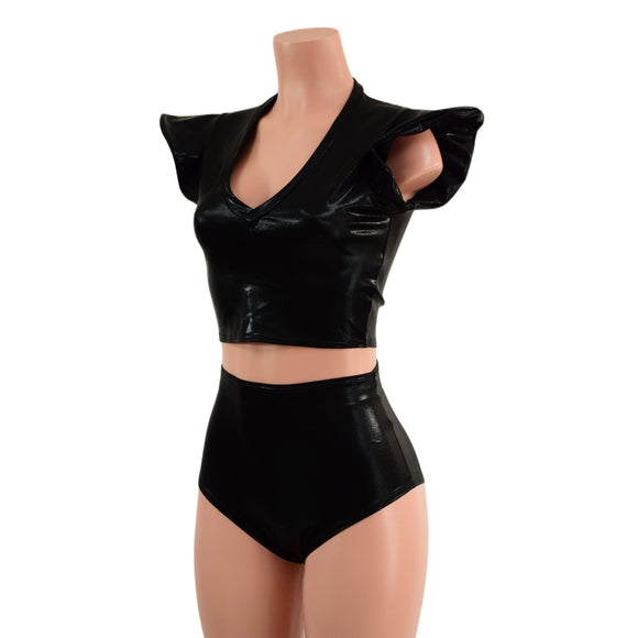 2PC Black Mystique Crop Top and Siren Shorts Set - Coquetry Clothing