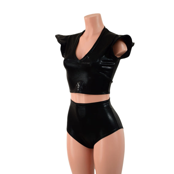 2PC Black Mystique Crop Top and Siren Shorts Set - Coquetry Clothing