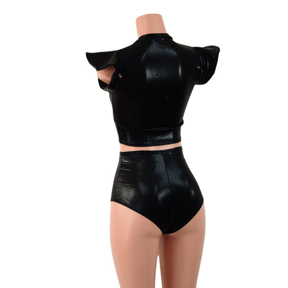2PC Black Mystique Crop Top and Siren Shorts Set - Coquetry Clothing