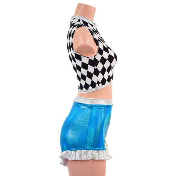 2PC Crop Top and High Waist Siren Shorts with Ruffled Legs - Coquetry Clothing