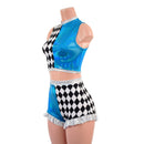2PC Crop Top and High Waist Siren Shorts with Ruffled Legs - Coquetry Clothing