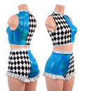 2PC Crop Top and High Waist Siren Shorts with Ruffled Legs - Coquetry Clothing