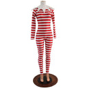 2PC Elf Catsuit and Collar Set in Red and White Stripe - Coquetry Clothing