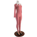 2PC Elf Catsuit and Collar Set in Red and White Stripe - Coquetry Clothing