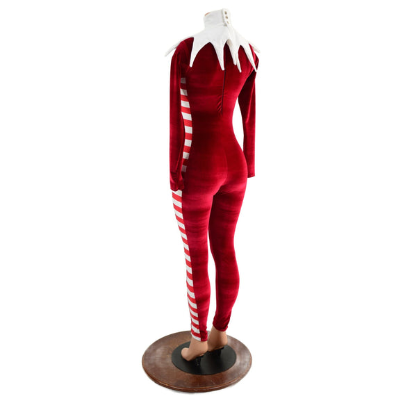 2PC Elf Catsuit and Collar Set in Red Velvet - Coquetry Clothing