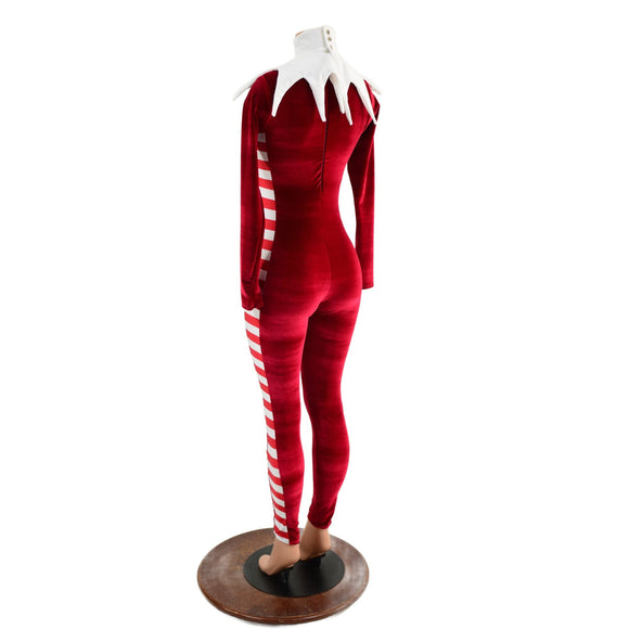 2PC Elf Catsuit and Collar Set in Red Velvet - Coquetry Clothing