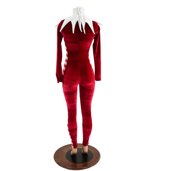 2PC Elf Catsuit and Collar Set in Red Velvet - Coquetry Clothing