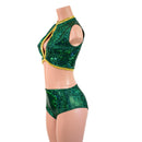 2PC Green and Gold Keyhole Top and Midrise Siren Shorts Set - Coquetry Clothing