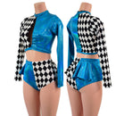 2PC Inset Keyhole Top and High Waist Siren Shorts Set with Ruffled Rump - Coquetry Clothing
