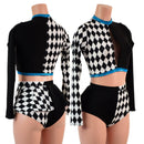 2PC Inset Keyhole Top and High Waist Siren Shorts Set with Ruffled Rump - Coquetry Clothing