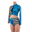 2PC Inset Keyhole Top and High Waist Siren Shorts Set with Ruffled Rump - Coquetry Clothing