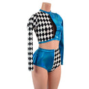 2PC Inset Keyhole Top and High Waist Siren Shorts Set with Ruffled Rump - Coquetry Clothing