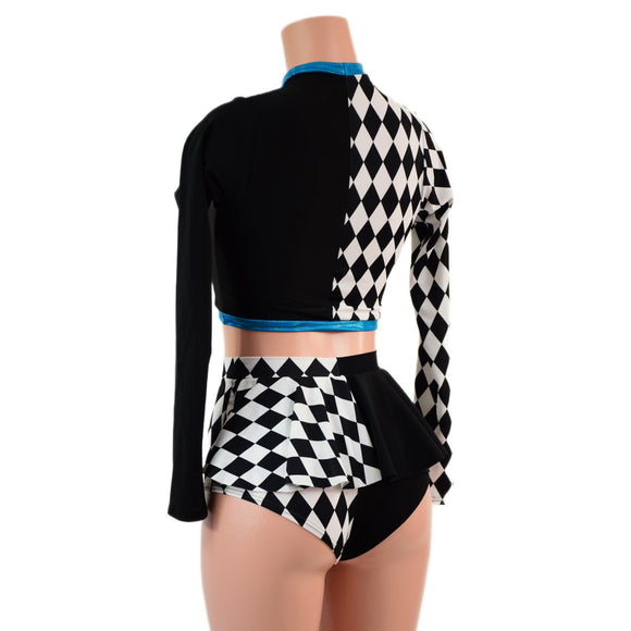 2PC Inset Keyhole Top and High Waist Siren Shorts Set with Ruffled Rump - Coquetry Clothing