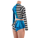 2PC Inset Keyhole Top and High Waist Siren Shorts Set with Ruffled Rump - Coquetry Clothing