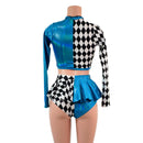2PC Inset Keyhole Top and High Waist Siren Shorts Set with Ruffled Rump - Coquetry Clothing